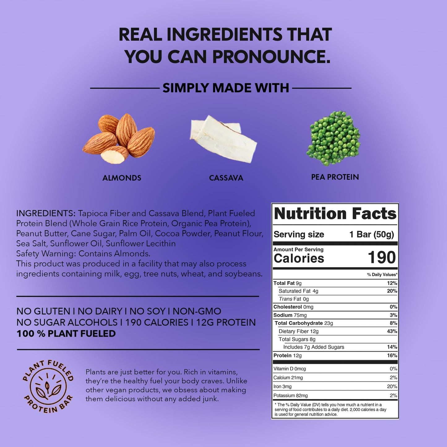 TRUBAR Vegan Protein Bar, Smother Fudger Peanut Butter, Gluten Free, Plant Based Protein, Dairy Free, Non GMO, Soy Free, No Suga