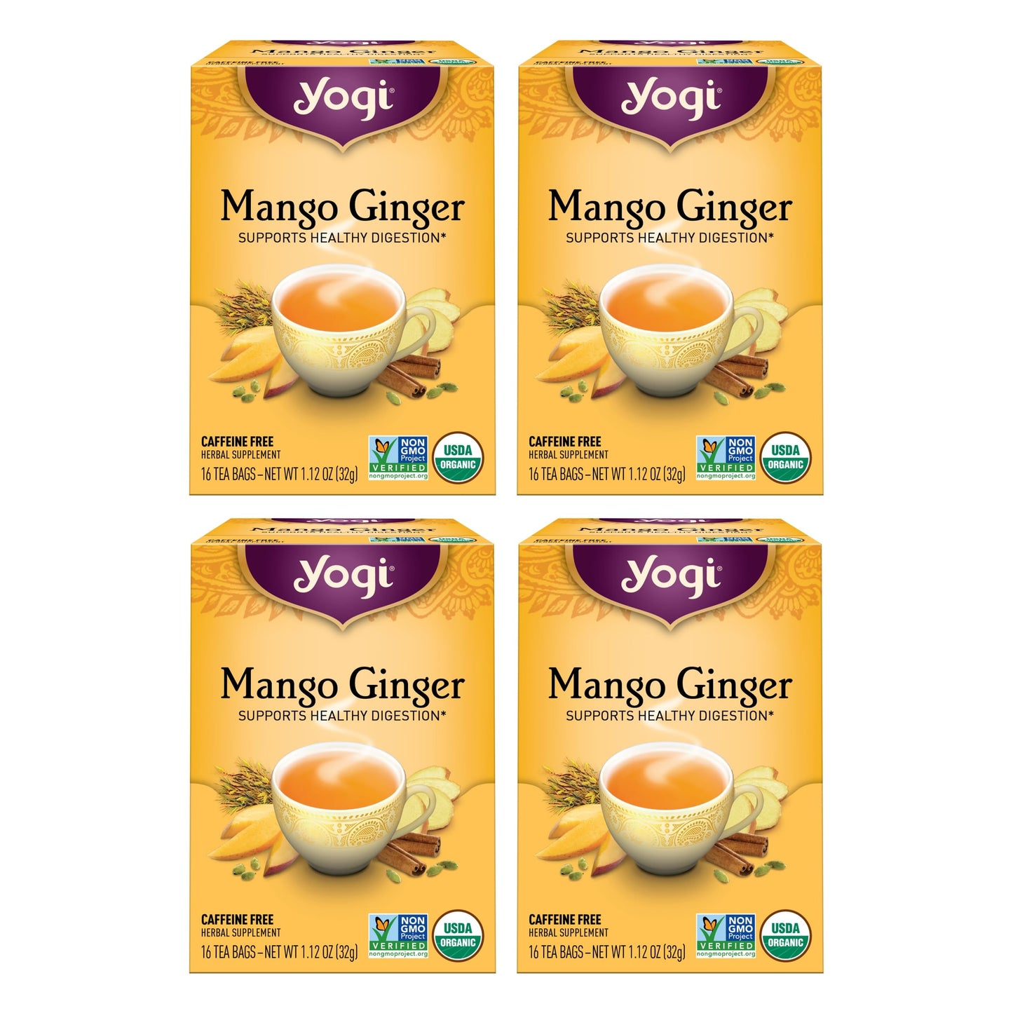 Yogi Tea Mango Ginger Tea - 16 Tea Bags Per Pack (4 Packs) - Organic Ginger Root Tea To Support Healthy Digestion - Contains Ant