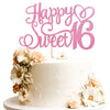 1 PCS Happy Sweet 16 Cake Topper Glitter Hello 16 Cheers to 16 Years Cake Pick Happy 16th Birthday Cake Decoration for Happy 16t