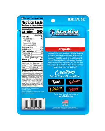 StarKist Chicken Creations Chipotle Pouch, 2.6 oz, Pack of 1, Flavorful Chicken Snack