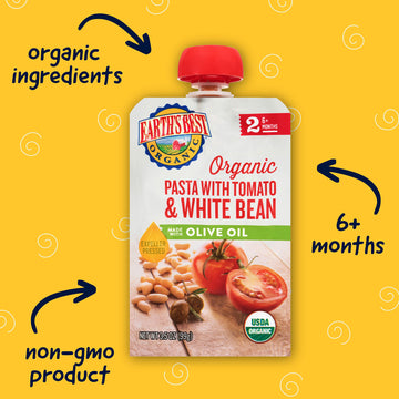 Earth'S Best Organic Baby Food Pouches, Stage 2 Homestyle Meal Puree For Babies 6 Months And Older, Organic Pasta With Tomato An