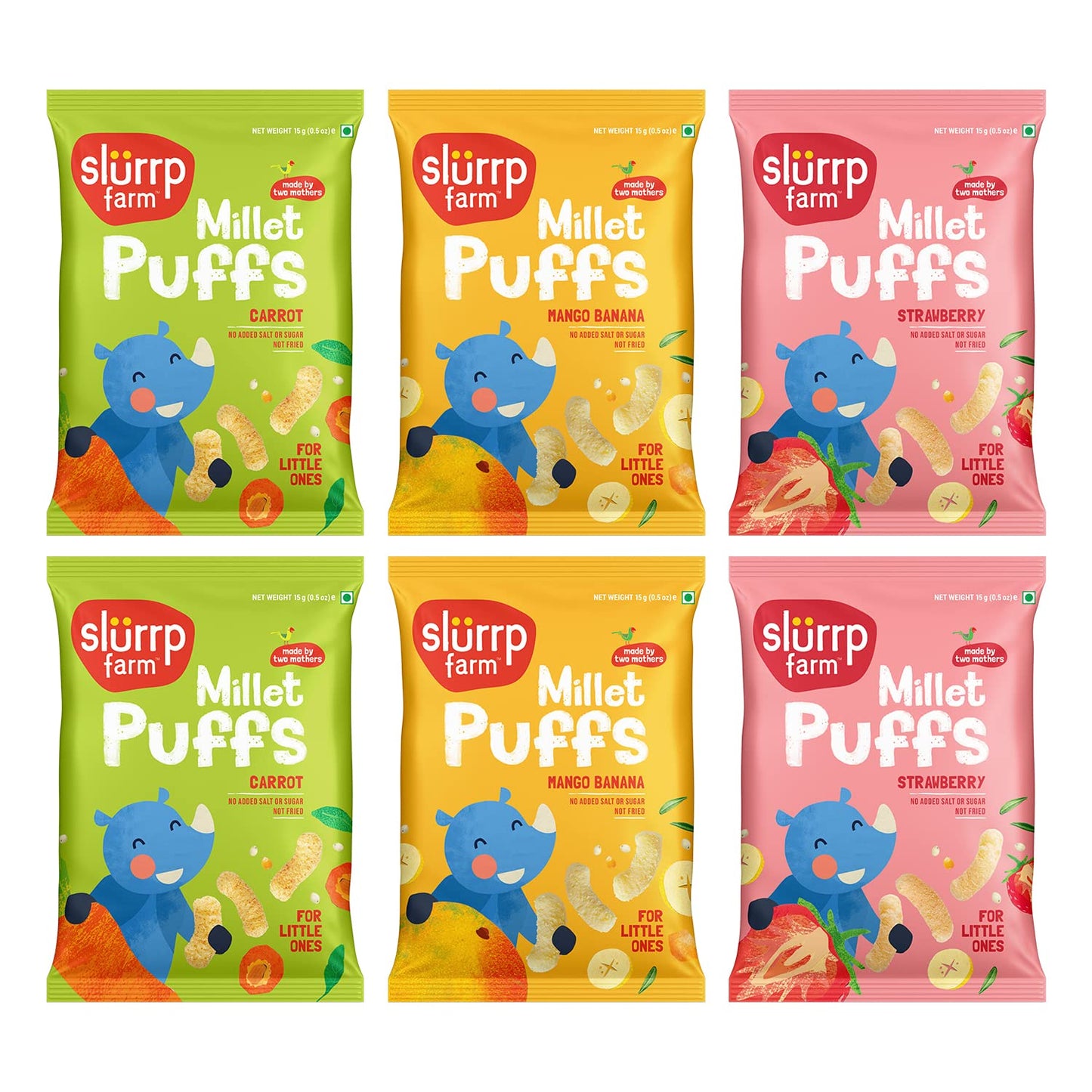 Slurrp Farm Teething Fruit And Vegetable Puffs | Baked Puff In Yummy Flavours- Carrot Strawberry & Banana Mango | Pack Of 6