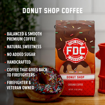 Fire Department Coffee - Gives Back To Firefighters - Sweet & Smooth Donut Shop Ground Coffee - Medium Roast - Roasted In The Us