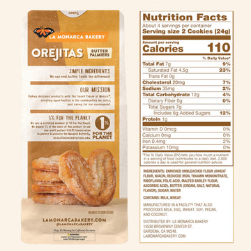 Orejitas Cookies, 3.4 Ounce (Pack Of 3), Flaky And Crunchy Mexican Inspired Mini Palmiers Made With Real Butter And Lightly Dusted With Sugar By La Monarca Bakery