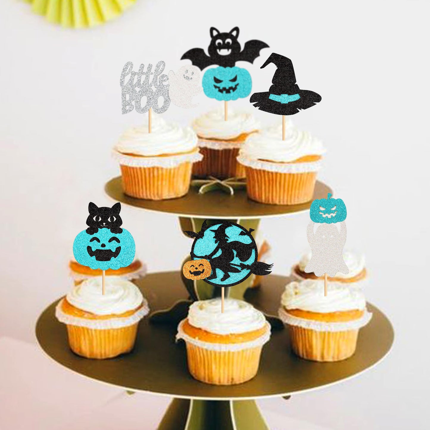 Ercadio 24 Pack Happy Halloween Cupcake Toppers Glitter Little Boo Cupcake Picks Ghost Pumpkin Cupcake Picks For Baby Shower Bir