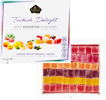 Cerez Pazari Turkish Delight Candy With Assorted Mix Flavours 16 Oz Gourmet Medium Size Snacks Gift Box | No Nuts Sweet Luxury T
