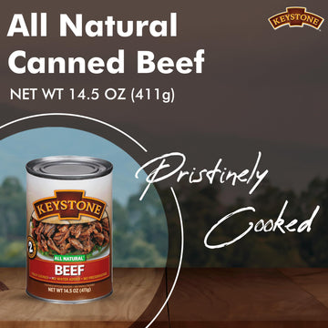 Keystone Meats All Natural Heat And Serve Canned Beef 14.5 Oz Fully Cooked Canned Meat Long Shelf Life Emergency Survival Canned