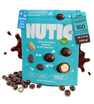 Nutic Sea Salt Dark Chocolate Covered Peanuts - 1 Lb. Luxurious Gourmet Snack Ideal For Dark Chocolate, Almond & Cashew Lovers,