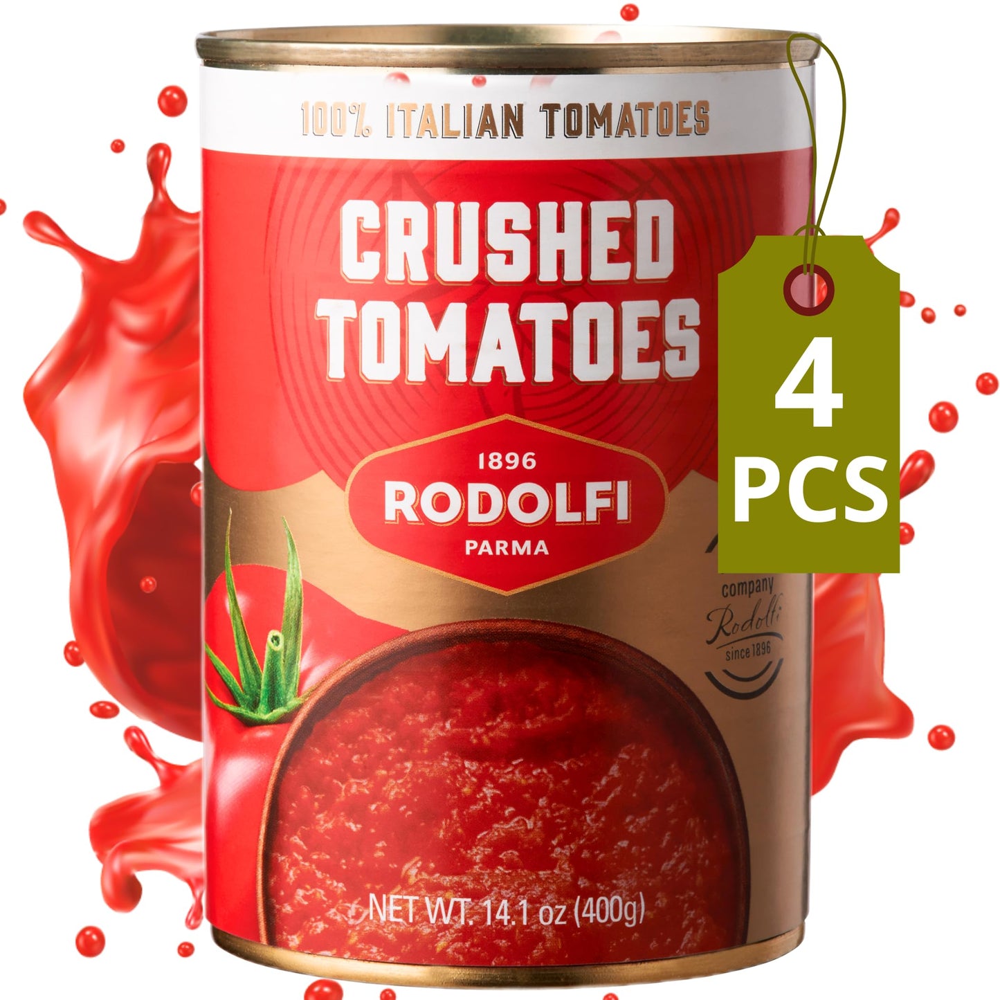 Finely Crushed Tomatoes - 14.1 Oz (Pack of 4) by Rodolfi - Crushed Canned Tomatoes - 100% Fresh Italian Tomatoes for Various Rec