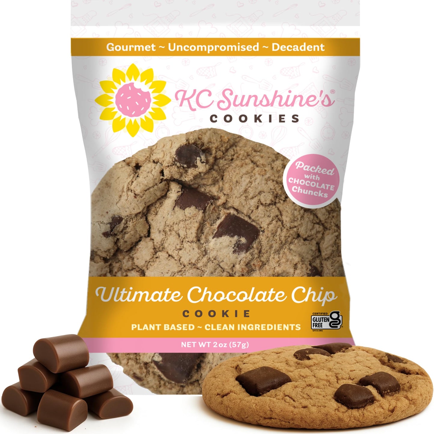 Kc Sunshines Chocolate Chip Cookies (Pack Of 12) - Gluten Free Snacks - Dairy Free Nut Free Vegan Friendly & Plant Based - Gluten Free Cookies Individually Wrapped