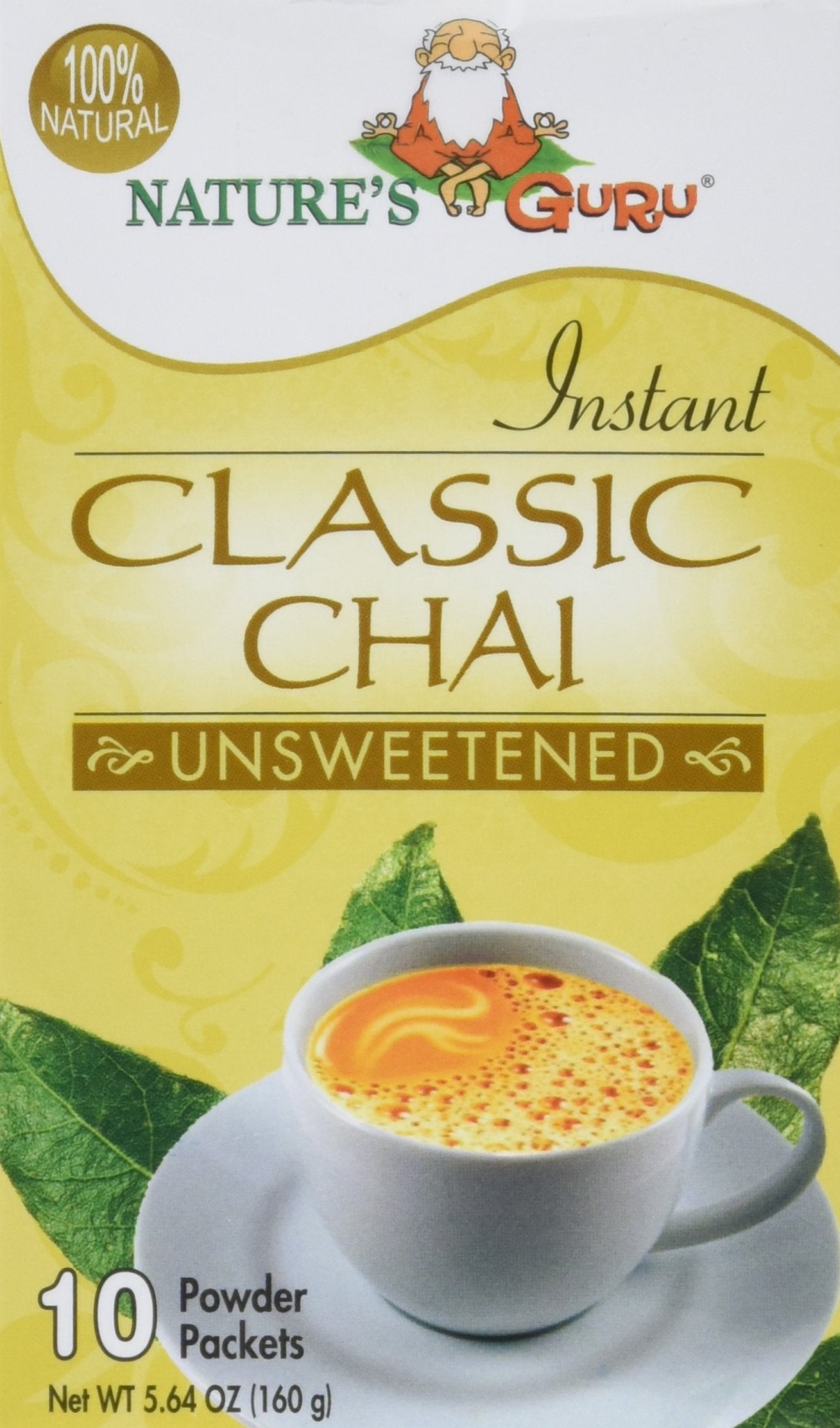 Nature'S Guru Instant Classic Chai Tea Drink Mix Unsweetened 10 Count Single Serve On-The-Go Drink Packets