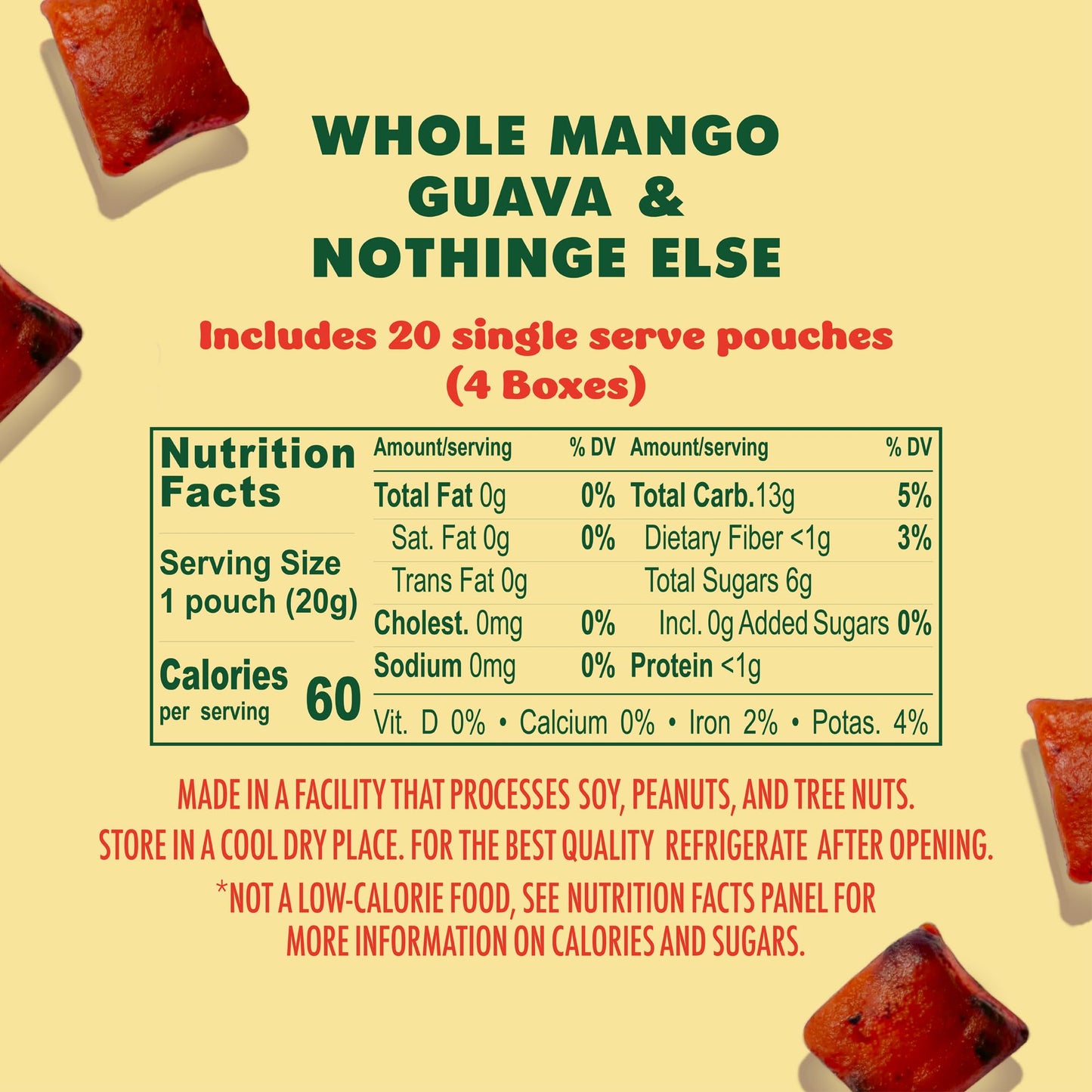 Solely - Organic Mango & Guava Whole Fruit Gummies (Pack Of 4 Boxes, 5 Bags Per Box) - Real Fresh Fruit - Healthy Snacks For Adu
