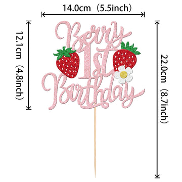 1 Pcs Berry 1St Birthday Cake Topper Glitter Sweet Fruit Theme Flower First Birthday Strawberry One Cake Pick For Strawberry The