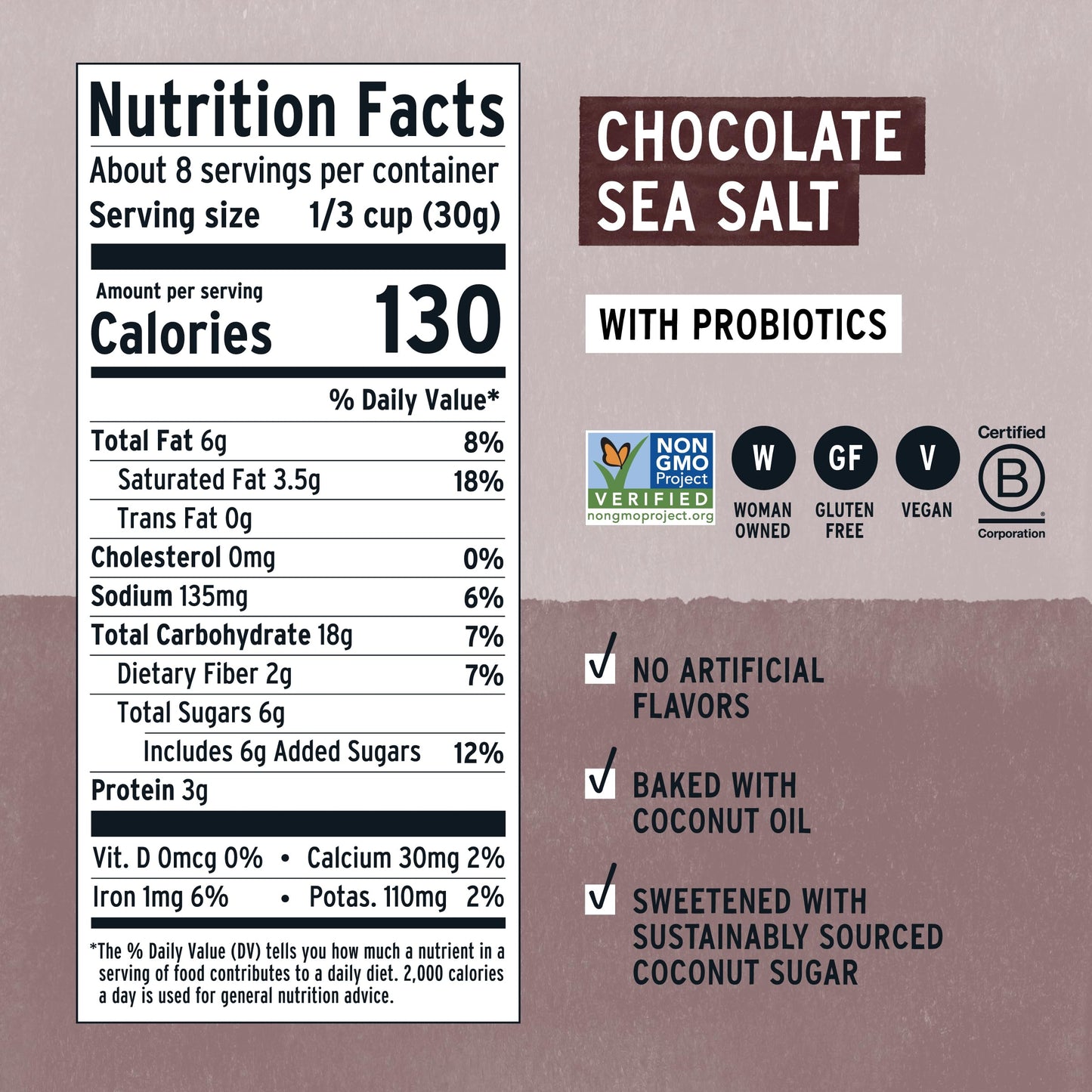 Purely Elizabeth, Chocolate Sea Salt, Ancient Grain Granola with Probiotics, Gluten-Free, Non-GMO (8oz Bag)