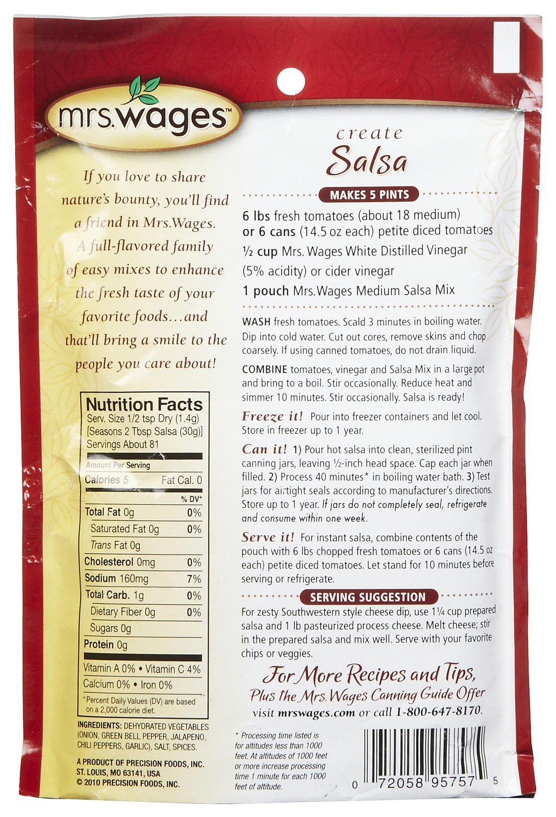 Mrs. Wages Medium Salsa Mix, 4.0 Oz. (Pack Of 1)