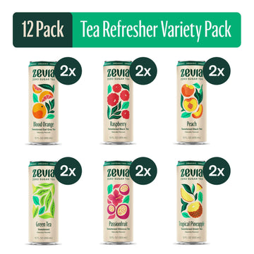 Zevia Organic Sugar Free Iced Tea, Tea Refresher Variety Pack, 12 Ounce Cans (Pack Of 12)