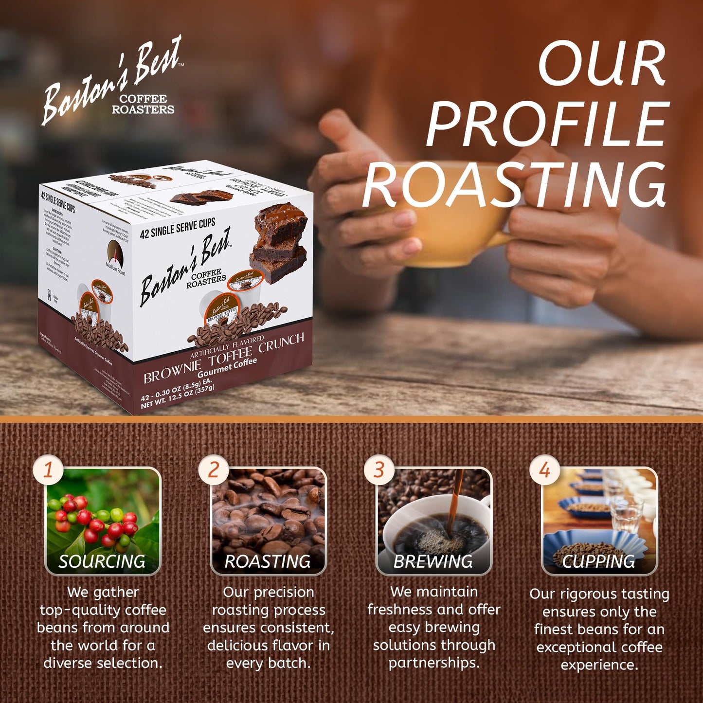 Bostons Best Gourmet Coffee - Brownie Toffee Flavor, Medium Roast, 42 Single Serve Cups, Compatible with Keurig Coffee Maker