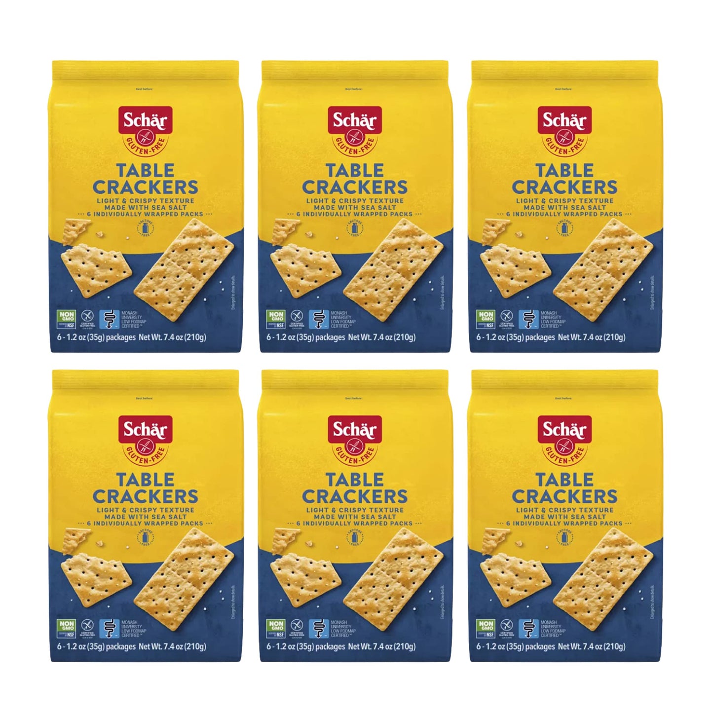 Schar - Table Crackers - Certified Gluten Free - No Gmo'S, Lactose, Or Wheat - (7.4 Oz) 6 Pack