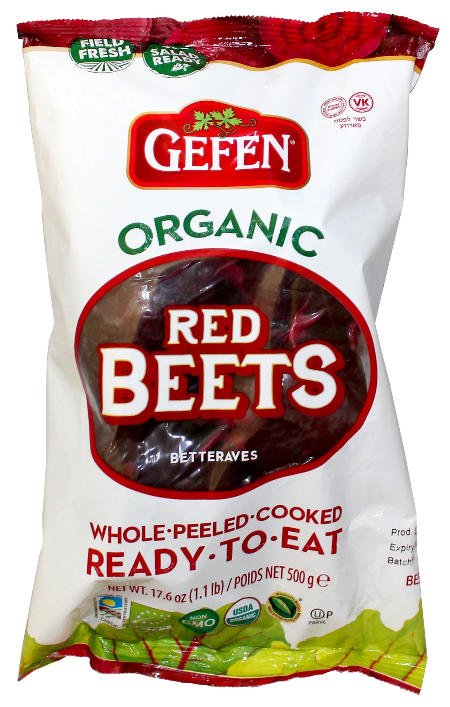 Gefen Organic Red Beets, Whole, Peeled, Cooked & Ready To Eat, 1.1Lb (3 Pack)