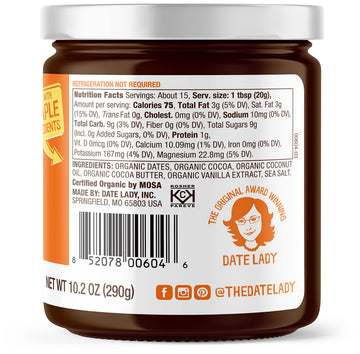 Organic Chocolate Date Spread | Vegan, Paleo, Gluten Free & Kosher, No Added Sugar, No Preservatives (1 Jar) Cocoa Spread Perfec