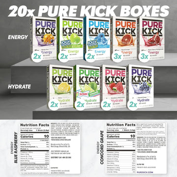 Pure Kick Ultimate Variety Pack - 9 Flavors Of Energy Drink Packets - Pure Kick Hydrate And Energy Drink Powder - Water Flavorin
