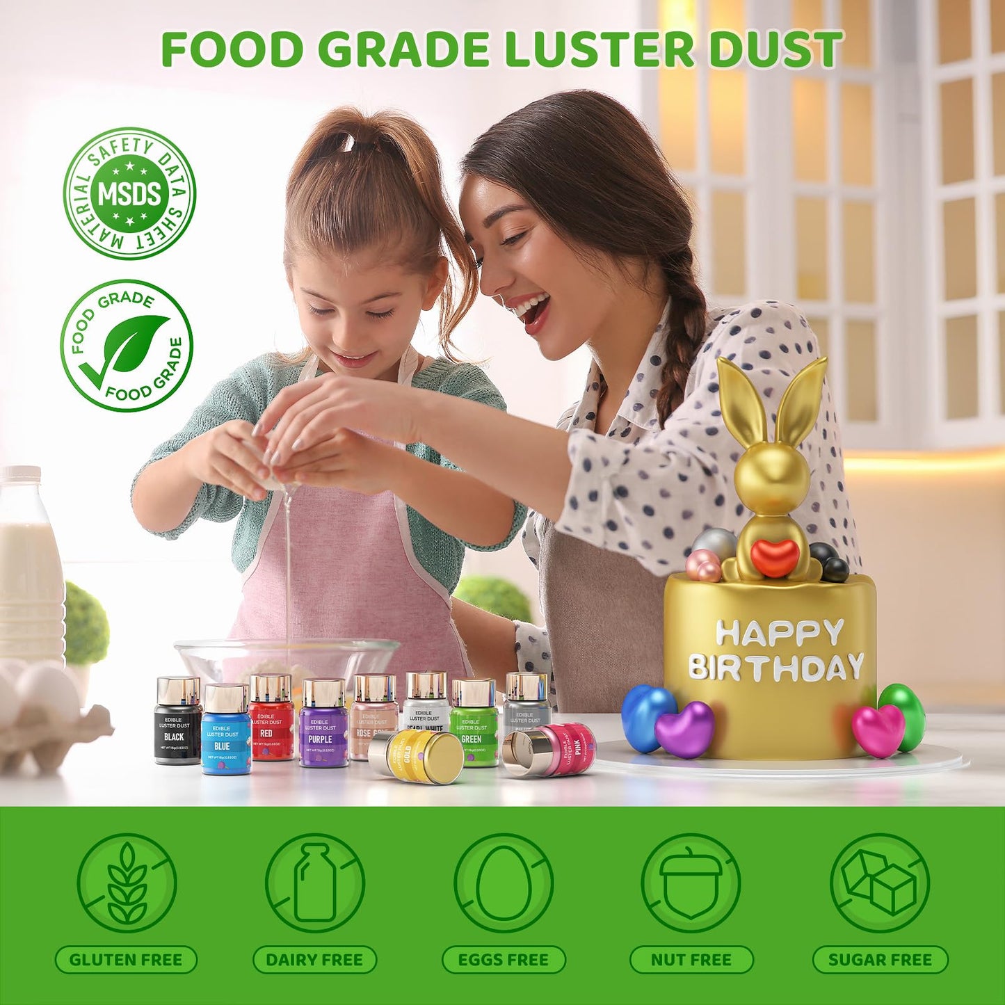 Cherrysea Luster Dust Edible Shimmer Powder - 15g Bottle, Food Grade, 4-Green for Cake, Cookie Decorations, and Drinks