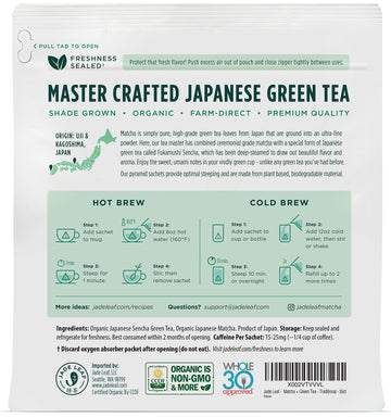 Jade Leaf Matcha Organic Matcha + Green Tea Bags - Traditional - Ceremonial Matcha + Whole Leaf Sencha - Authentic Japanese Orig