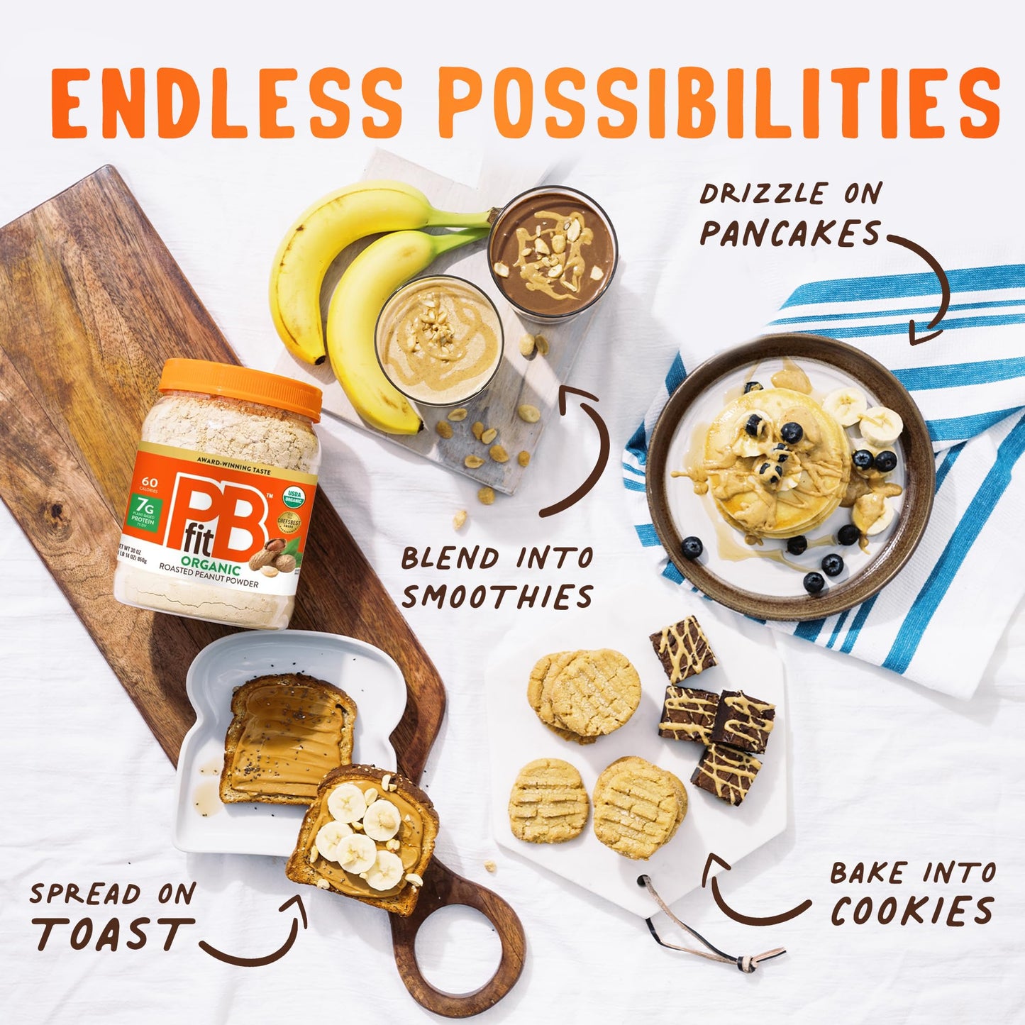 PBfit 30 Ounce Organic Peanut Butter Powder, Powdered Peanut Spread from Real Roasted Pressed Peanuts, 7g of Protein 7% DV, Glut