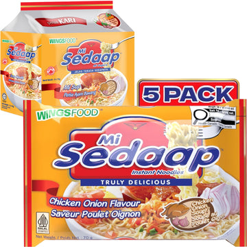 Chicken Onion Flavor Instant Noodles (Pack of 5) - Mi Sedaap Chicken Onion Soup, Halal Certified