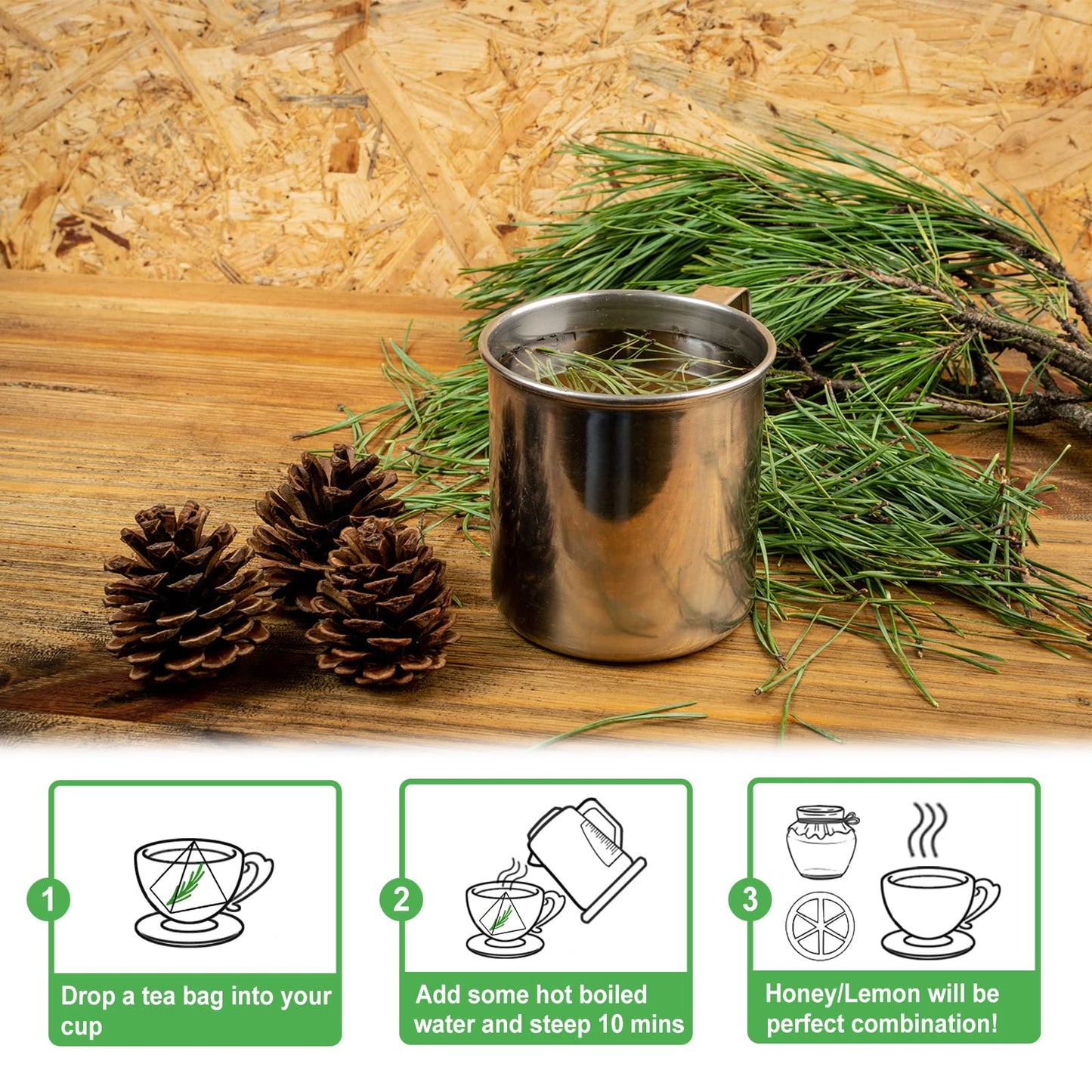 TEARELAE Pine Needle Tea Bags - 100% Pure Natural Dried Masson Pine Needles - 40 Count - Caffeine-Free - 3.53oz/100g