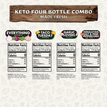 Flavor God Keto Combo Herb & Spice Gift Pack, 4 Natural Seasonings for Chicken, Beef, Seafood, & Vegetables, Model 1AFN-CP-KTO-4EVGLTTH