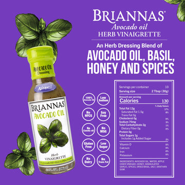 10 fl oz BRIANNAS - Avocado Oil Dressing Variety Pack - Dairy-Free Garden Ranch, Classic Balsamic Vinaigrette, & Herb Vinaigrett