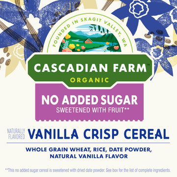 Cascadian Farm Organic Vanilla Crisp Cereal, No Added Sugar, 12 Oz