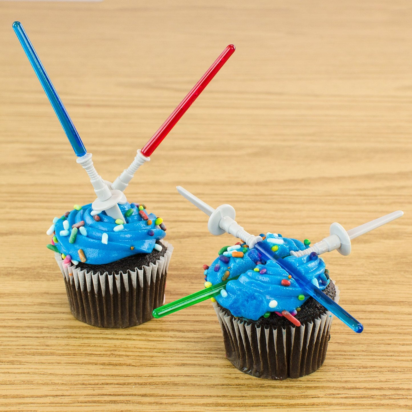 Super Z Outlet Light Sabre Cupcake Toppers - 12 Pack, 4 Tall, Assorted Colors, Plastic Picks for Birthday Parties and Events