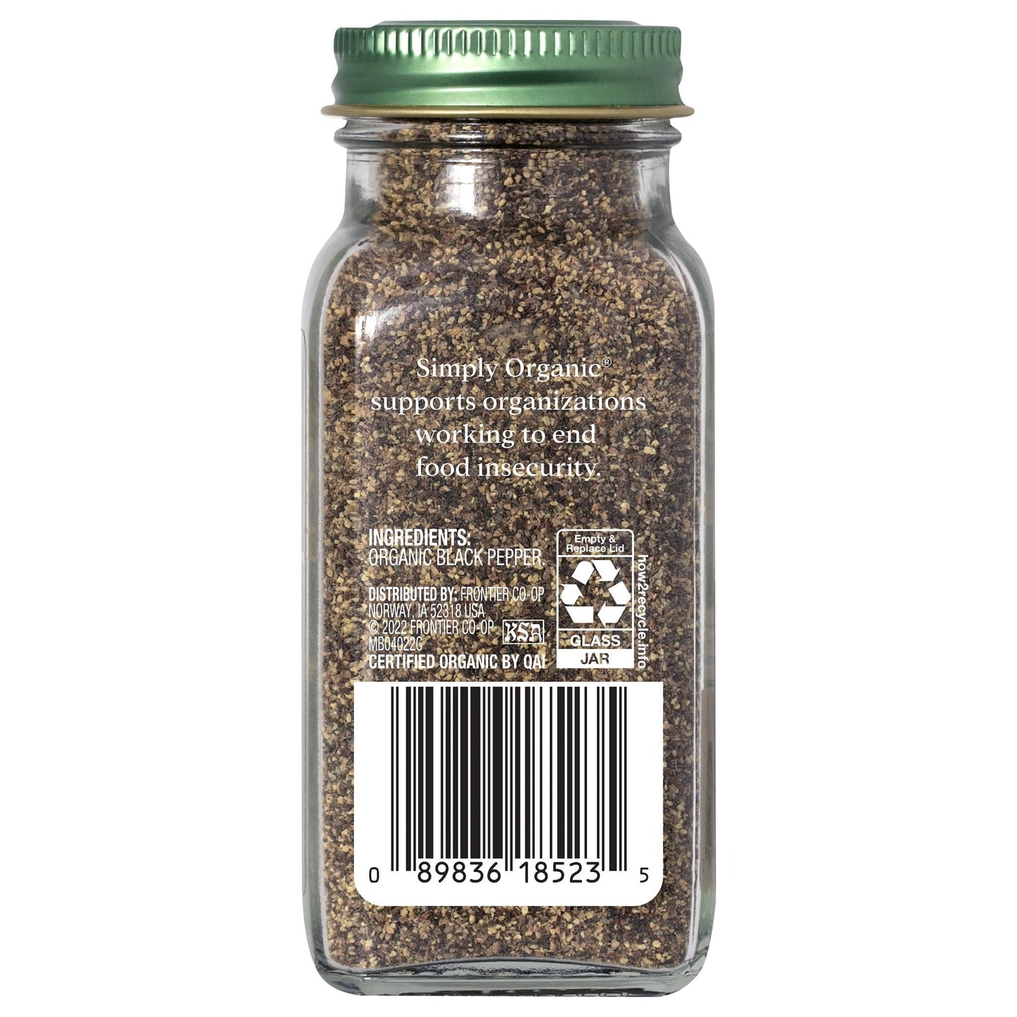Simply Organic Ground Black Pepper, 2.31-Ounce Jar, Medium Ground Pepper, Certified Organic, Kosher, Potent Pepper Taste