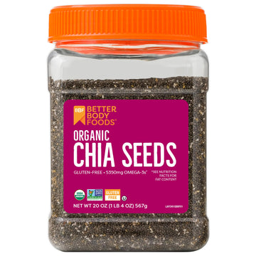 BetterBody Foods Organic Chia Seeds with Omega-3, Non-GMO, Gluten Free, Keto Diet Friendly, Vegan, Good Source of Fiber, Add to