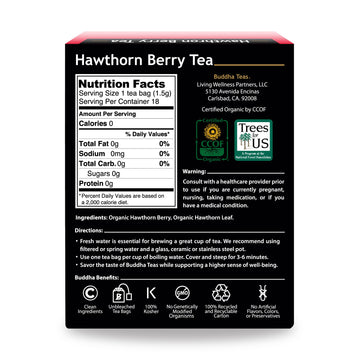 Buddha Teas Organic Hawthorn Berry Tea - Ou Kosher, Usda Organic, Ccof Organic, 18 Bleach-Free Tea Bags