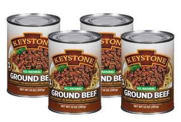 Keystone All Natural Ground Beef 14 Ounce Long Term Emergency Survival Food Canned Meat | Fully Cooked Ready To Eat | Gluten Free Family Pack Of 4