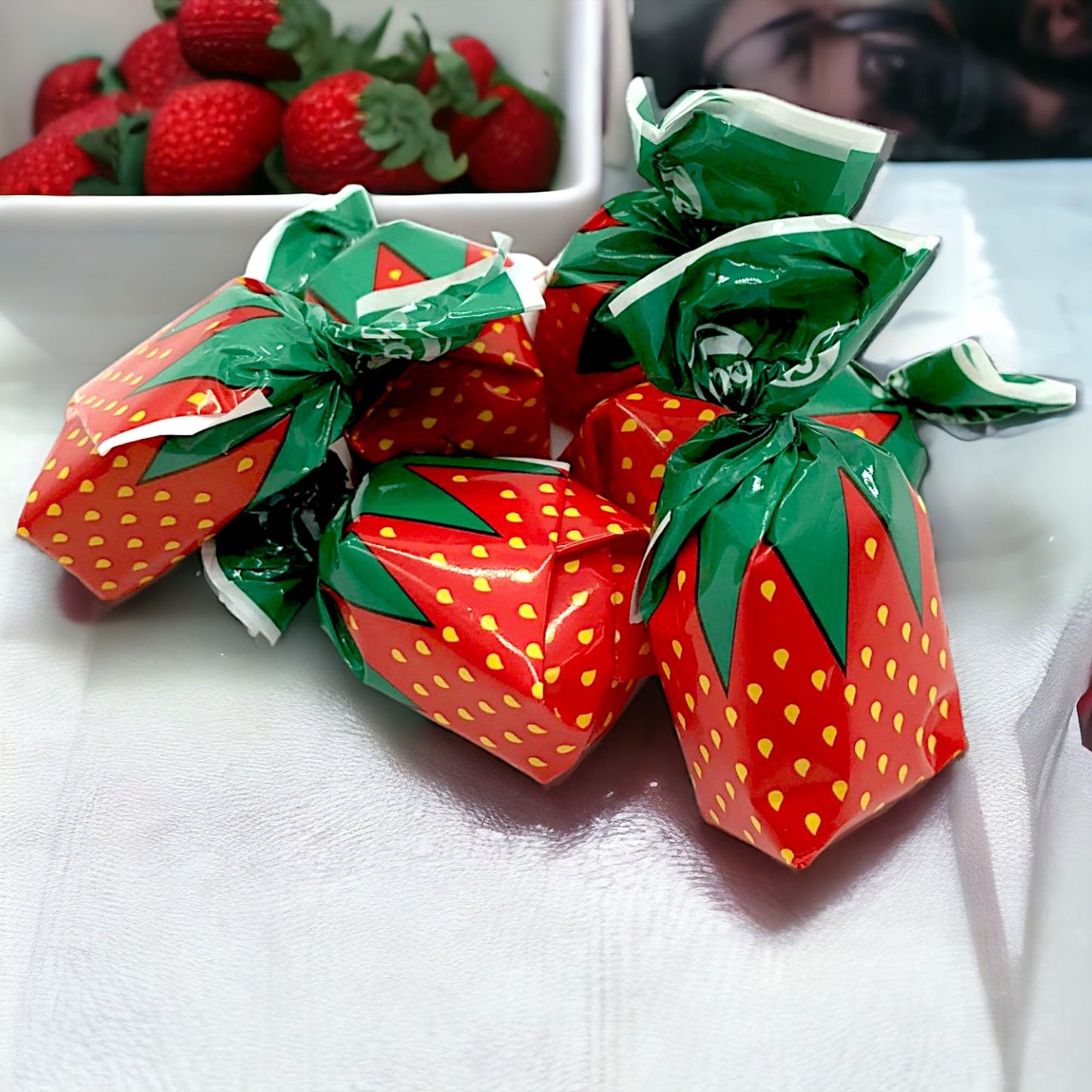 KLUB BULK Gourmet Strawberry Hard Candy - Individually Wrapped Bon Bons - 1.5 lbs (Approx. 100 Pieces) - Medium Size