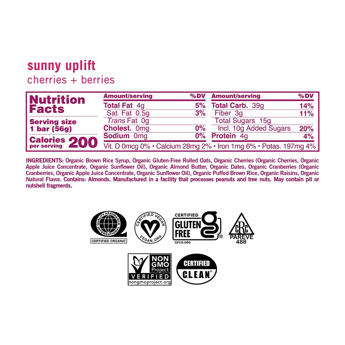 Gomacro Macrobar Organic Vegan Snack Bars Cherries + Berries 2 Ounce Bars (Pack Of 12)