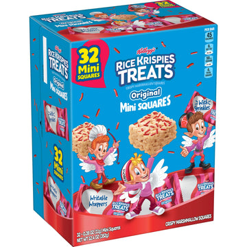 Rice Krispies Treats Mini Marshmallow Cereal Bars, Valentine's Day Snacks, Original with Holiday Sprinkles, 12.4oz Box (32 Count
