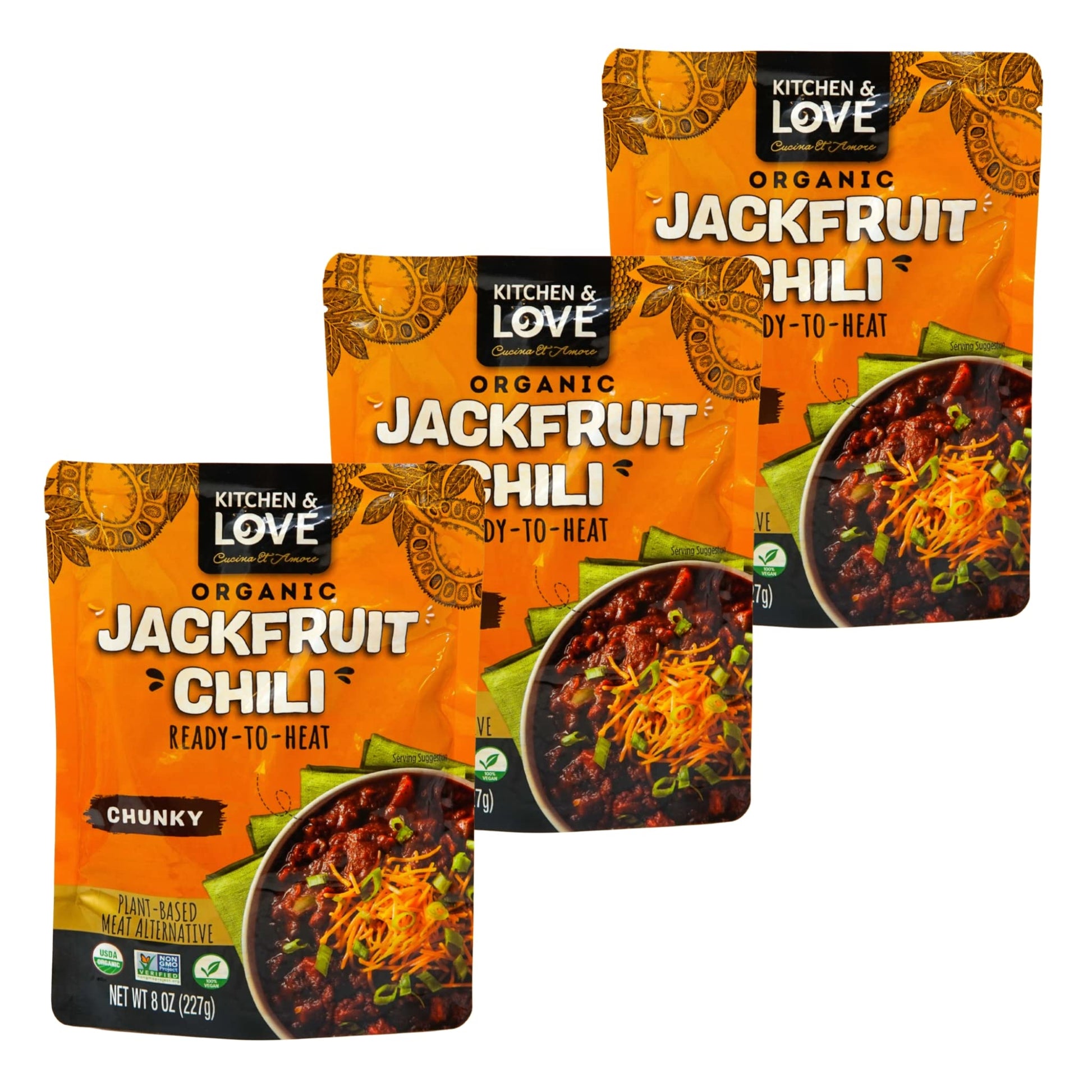 Kitchen and Love, Jackfruit Chunky Chili, Organic, Fully Cooked, Versatile Plant Based Meat Alternative, Gluten Free, Ready in 9