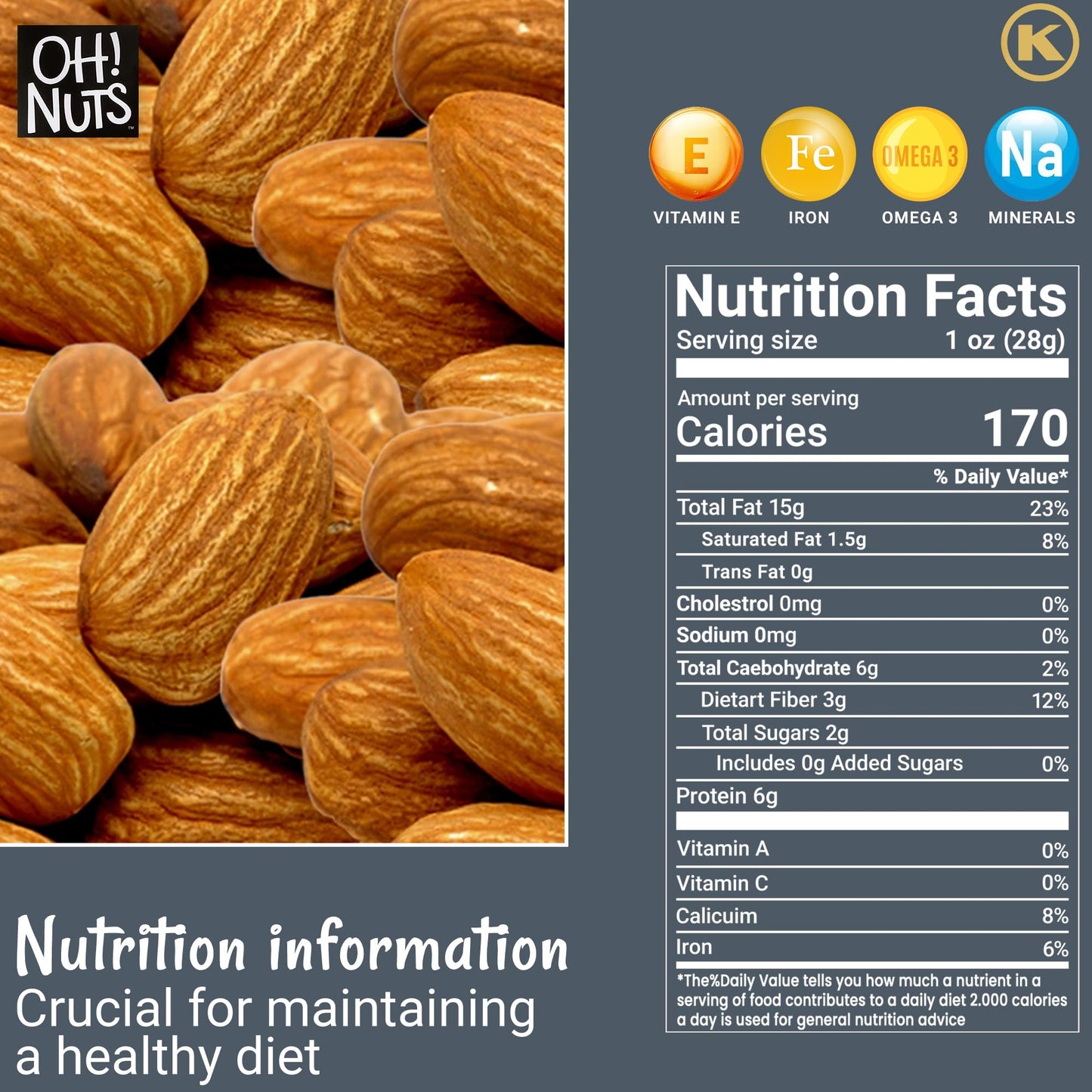 Almonds | Dry Roasted Unsalted Almonds | 2 Lb | No Salt, No Oil All-Natural Protein | Packed In New York Zip-Seal Bag For Exceptional Freshness By Oh Nuts