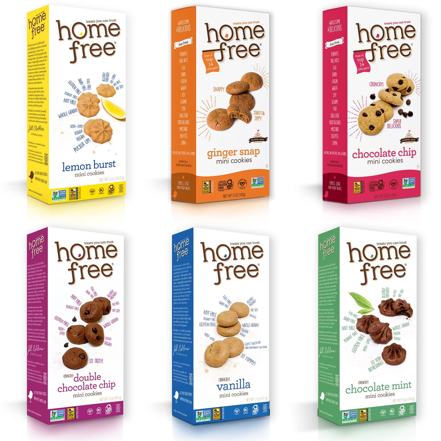 Homefree Treats - Vegan Cookies Variety Pack - Allergy Safe School Snacks - Peanut Free, Gluten Free, Egg Free, Dairy Free - Yum