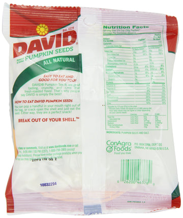 DAVID Seeds Salted and Roasted Pumpkin Seeds, Keto Friendly Snack, 5 OZ Bags, 12 Pack