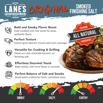 Lanes Smoked Salt - Premium Gourmet Finishing Sea Salt, Naturally Infused with Apple, Cherry & Maple Wood, 6 oz