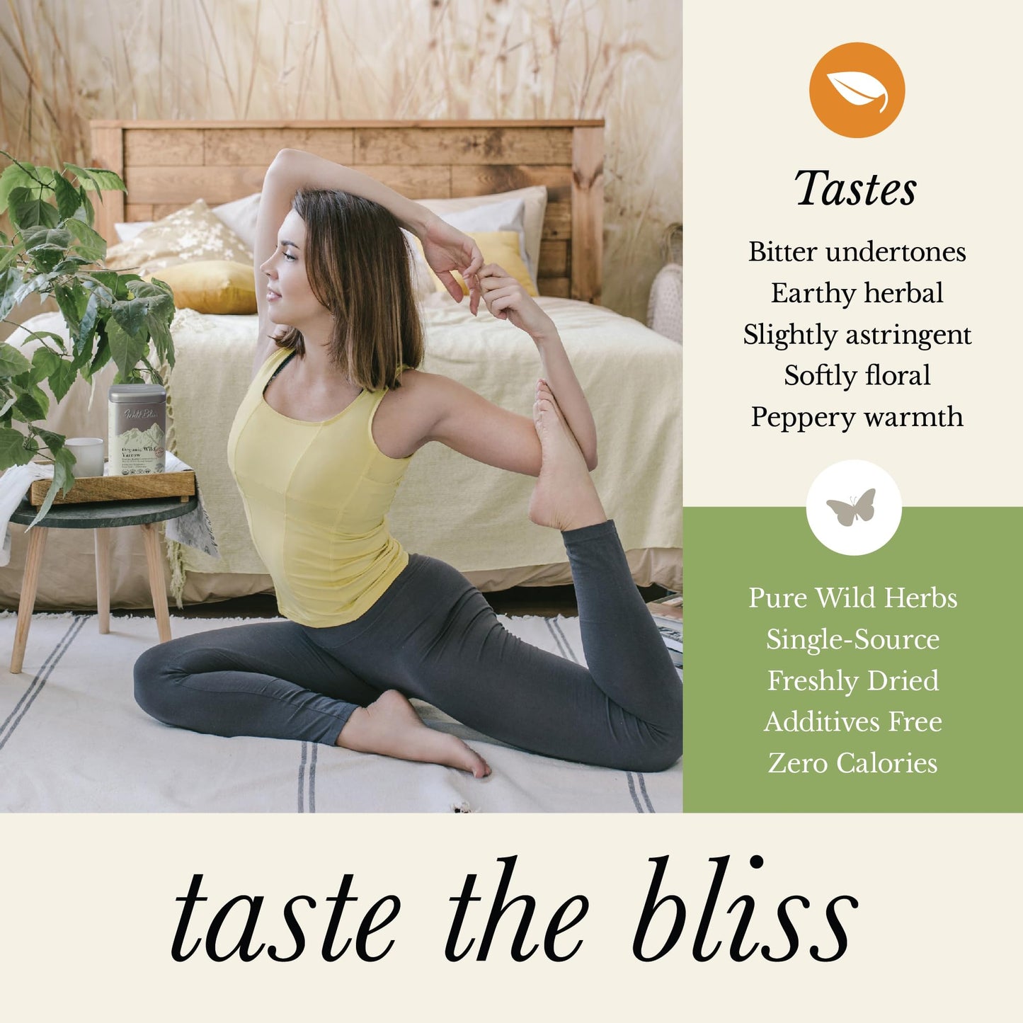 Wild Bliss Organic Yarrow Tea - Caffeine Free Loose Leaf Herbal Tea - 25 Servings - 1.76 Ounces
