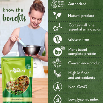 Nutriorganics Premium Quinoa 1Kg - Gluten Free Quinoa, Healthy Breakfast, Diet Food For Weight Loss