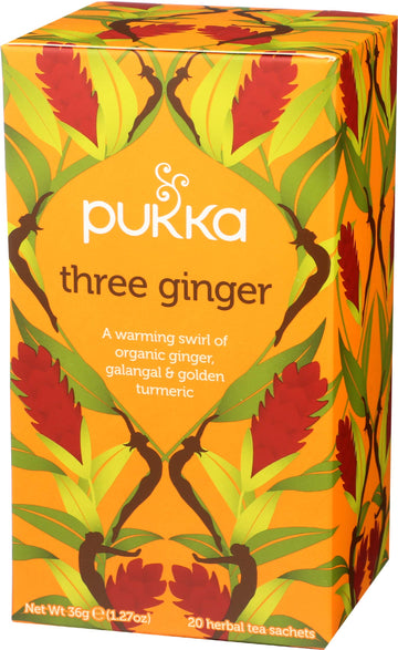 Pukka Organic Herbal Tea Ginger Herbal Teas Three Ginger Tea With Galangal & Turmeric 20 Tea Bags