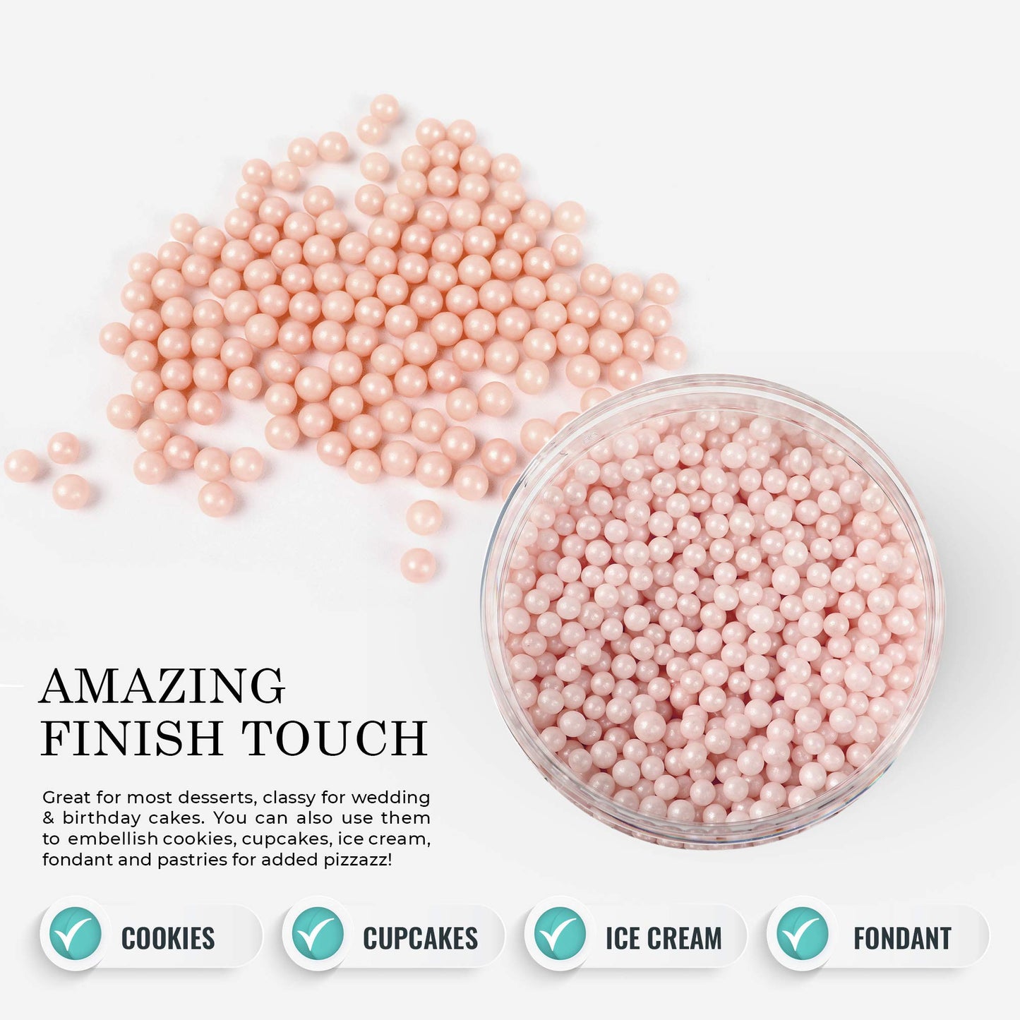 OCREME Edible Sugar Pearls Cake Decorating Supplies, 2mm, 8 Oz, Pink, Cookie & Cupcake Toppings, Certified Baking Beads